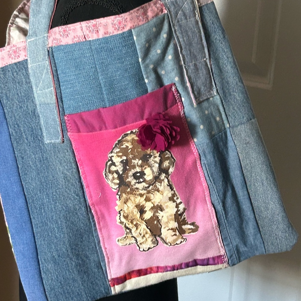 Handmade overnight bag denim, small dog pic - Picture 3 of 6